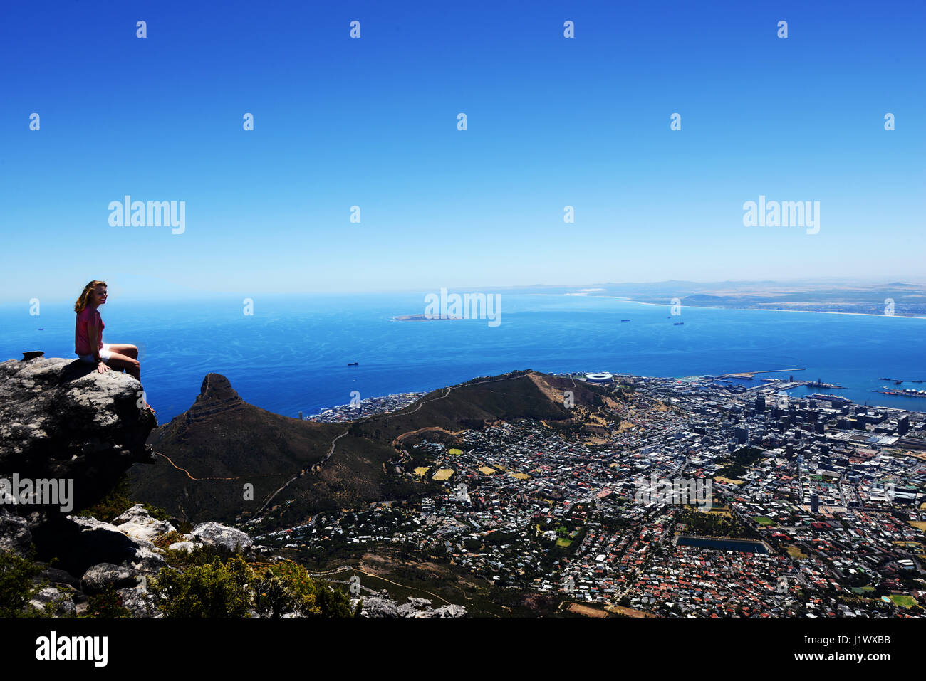 A panoramic view of Cape Town as seen from the Table Mountain. Stock Photo
