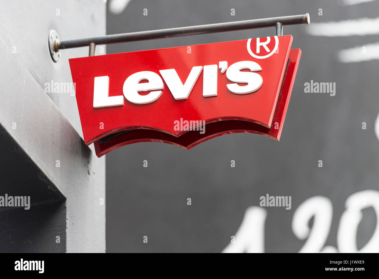 Levi's signpost at store in Antwerp Stock Photo