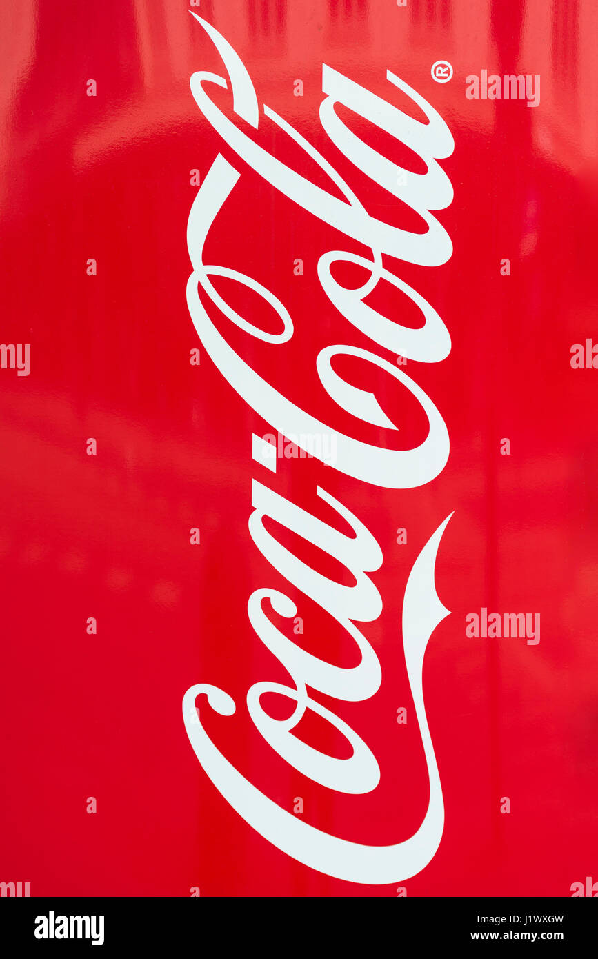 Coca Cola logo on vending machine Stock Photo