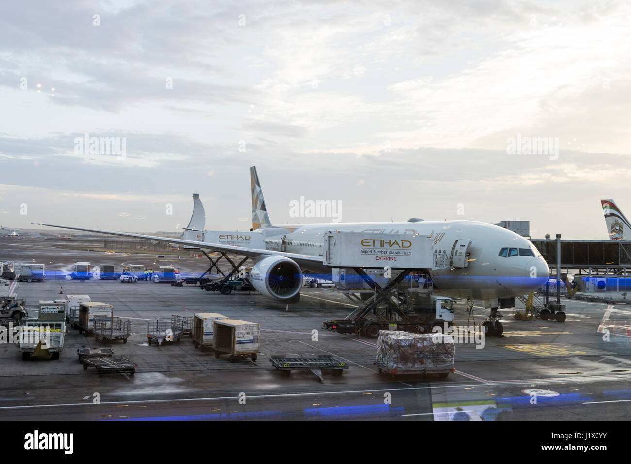 Etihad Airbus at Abu Dhabi airport Stock Photo