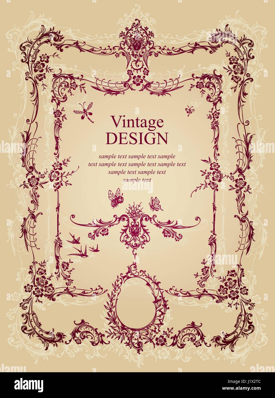 Vintage design with antique frame engraving (vector) Stock Vector