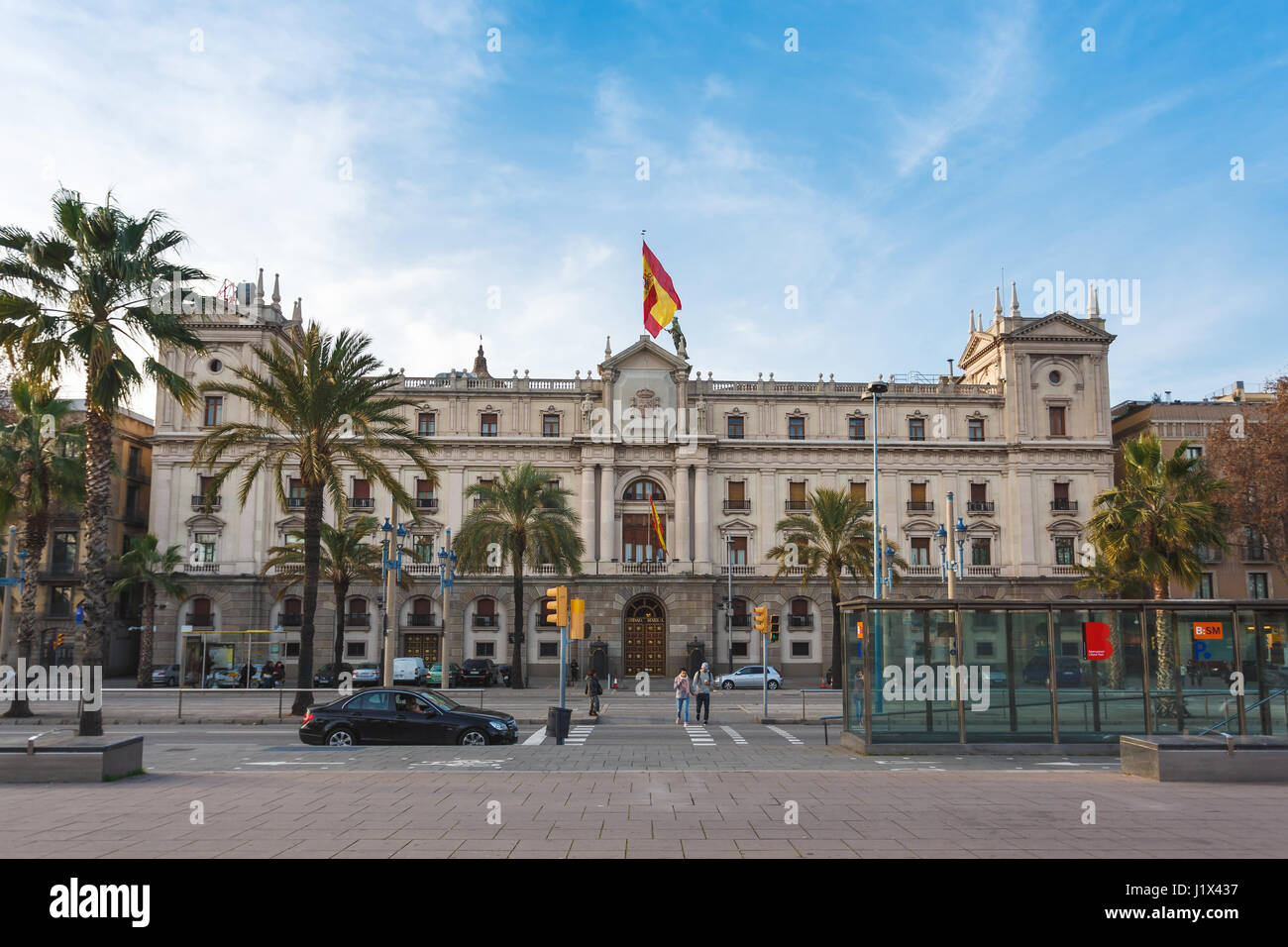 Barcelona, Spain - January 02 2017: View of the Palace of the Army General Inspectorate, located on the Passeig de Colom street in Barcelona Stock Photo