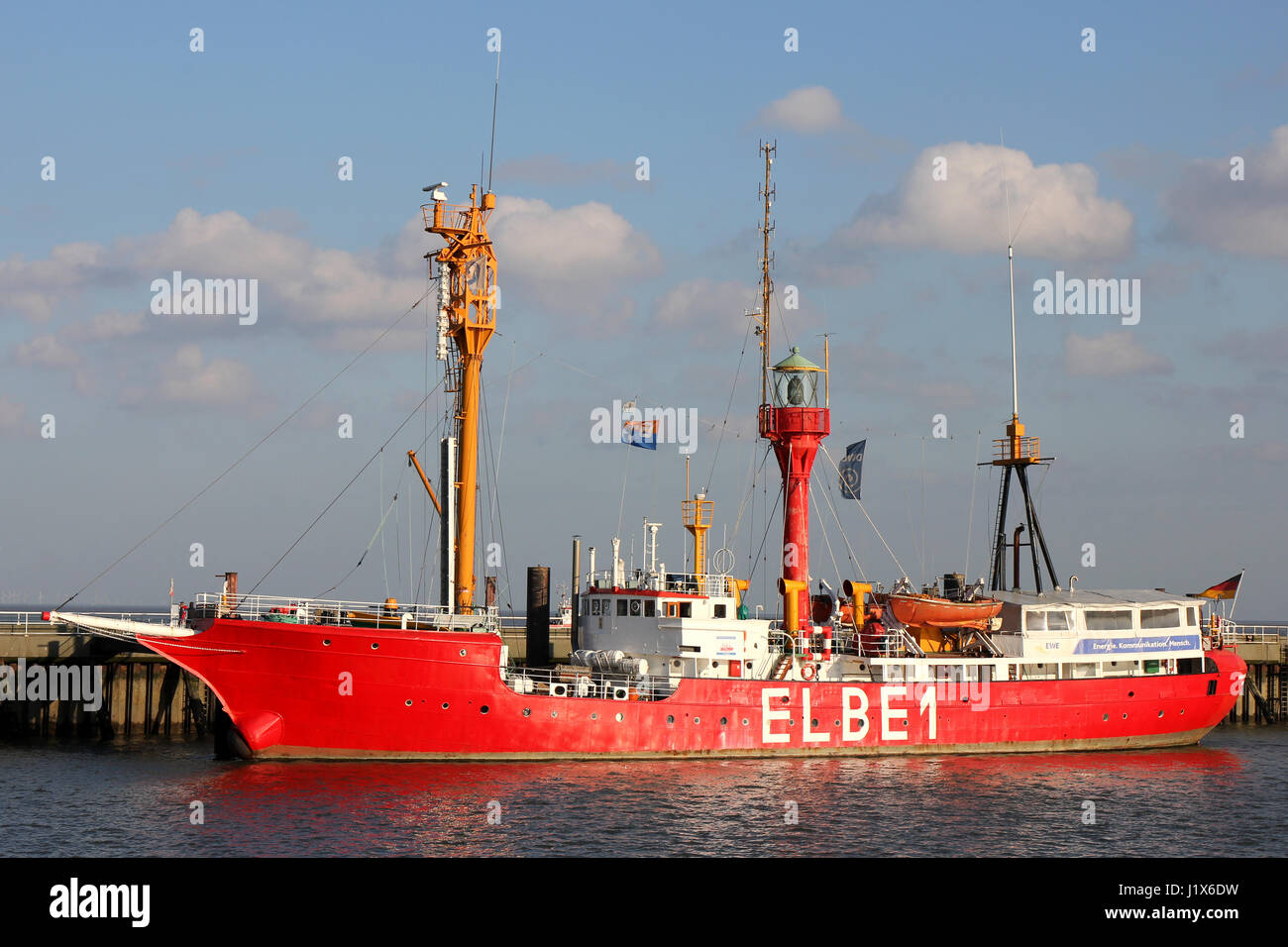 former ELBE1 lightvessel Burgermeister O'Swald in Cuxhaven, the last, largest and most famous manned German lightvessel positioned in the Elbe estuary Stock Photo