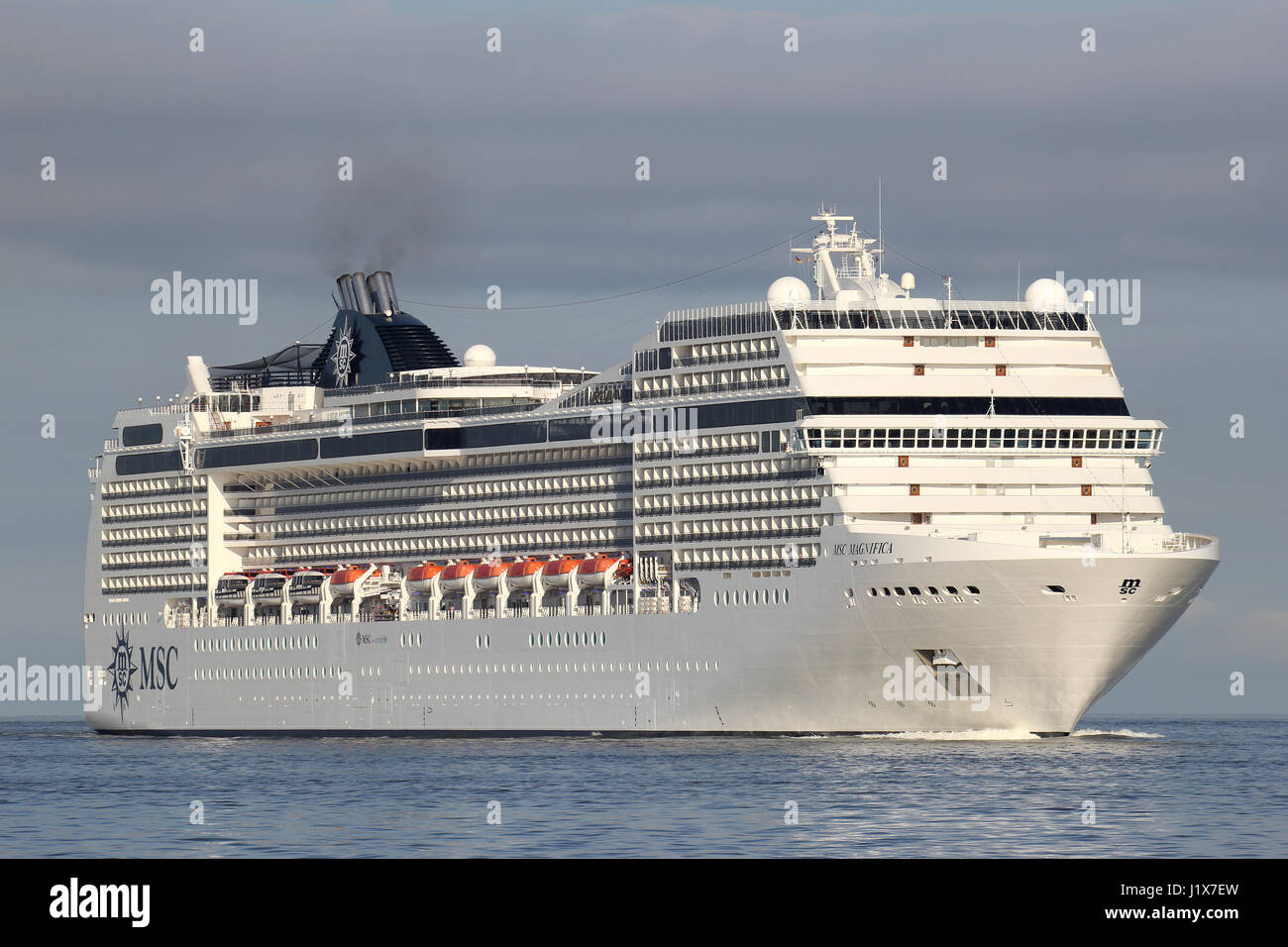 MSC Magnifica on the river Elbe. MSC Magnifica is a Musica class cruise ship operated by MSC Cruises. Stock Photo