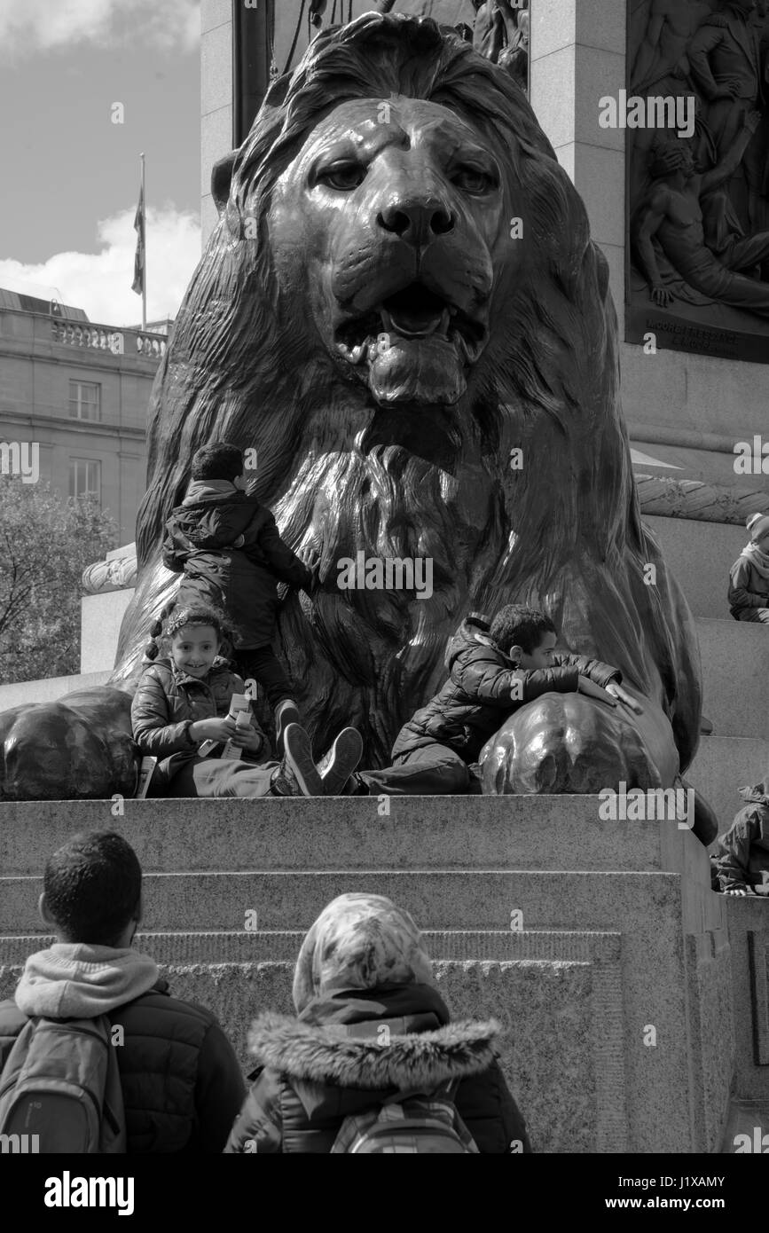 A Spring day in Trafalgar Square, London, England, United Kingdom Stock Photo