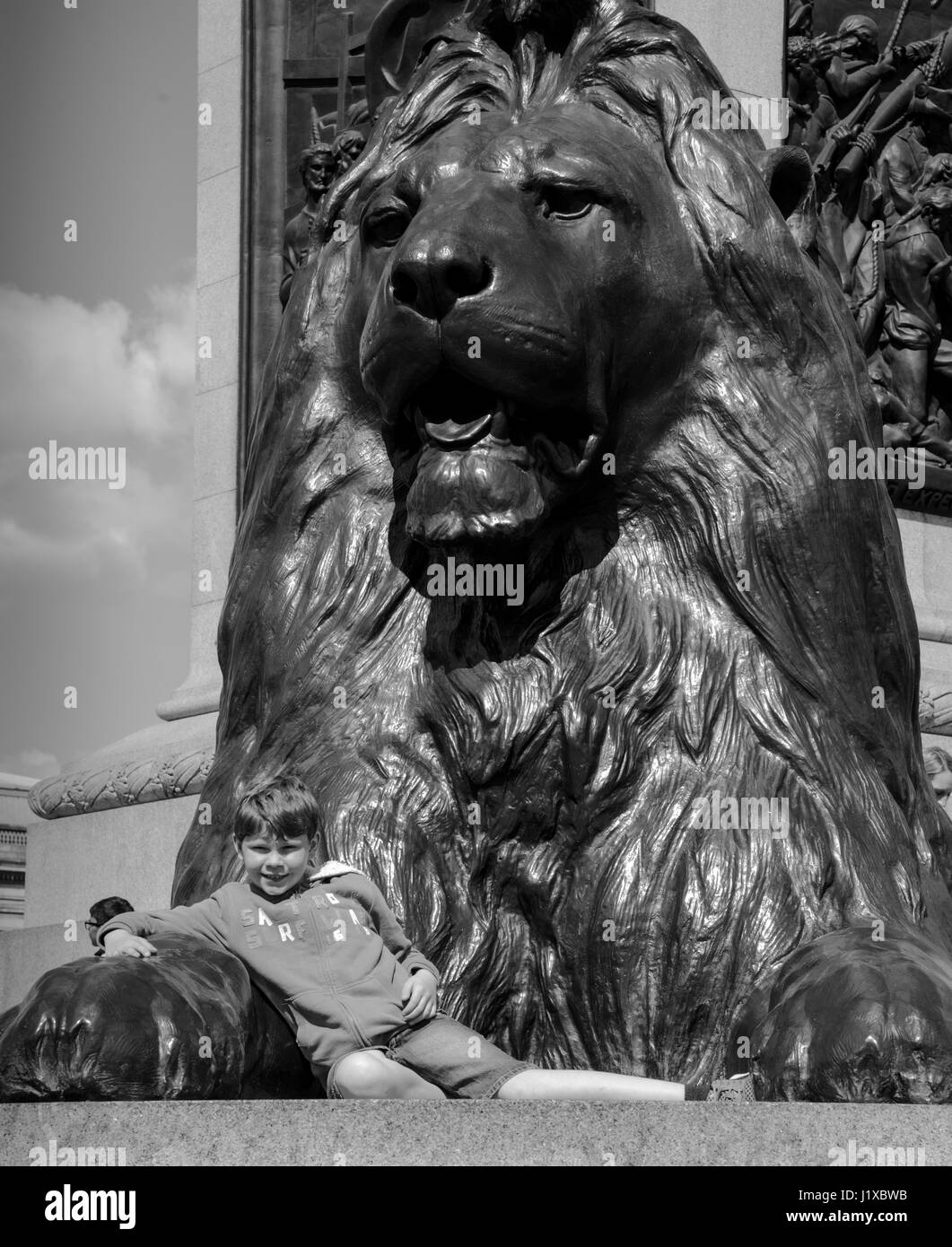 A Spring day in Trafalgar Square, London, England, United Kingdom Stock Photo