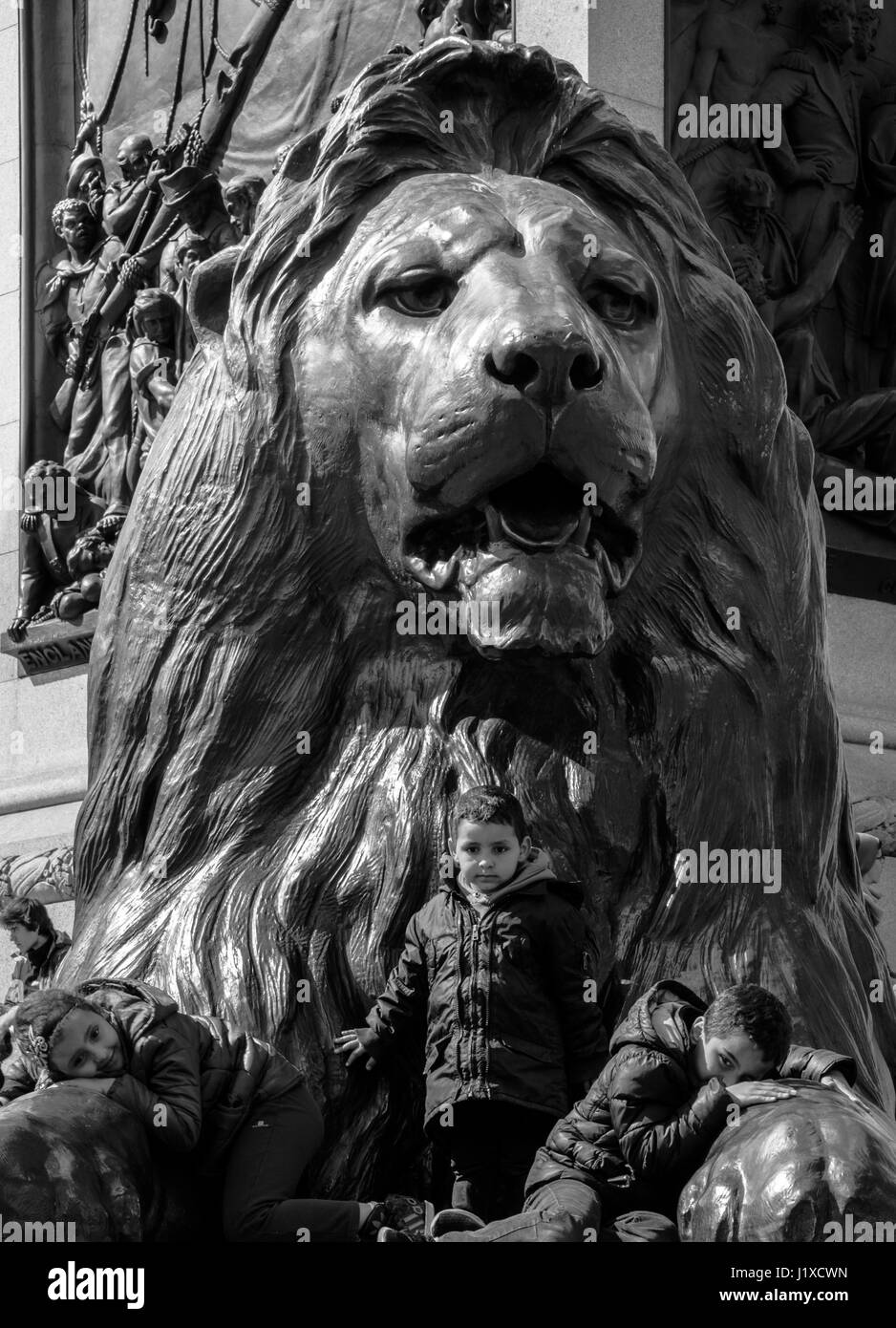A Spring day in Trafalgar Square, London, England, United Kingdom Stock Photo