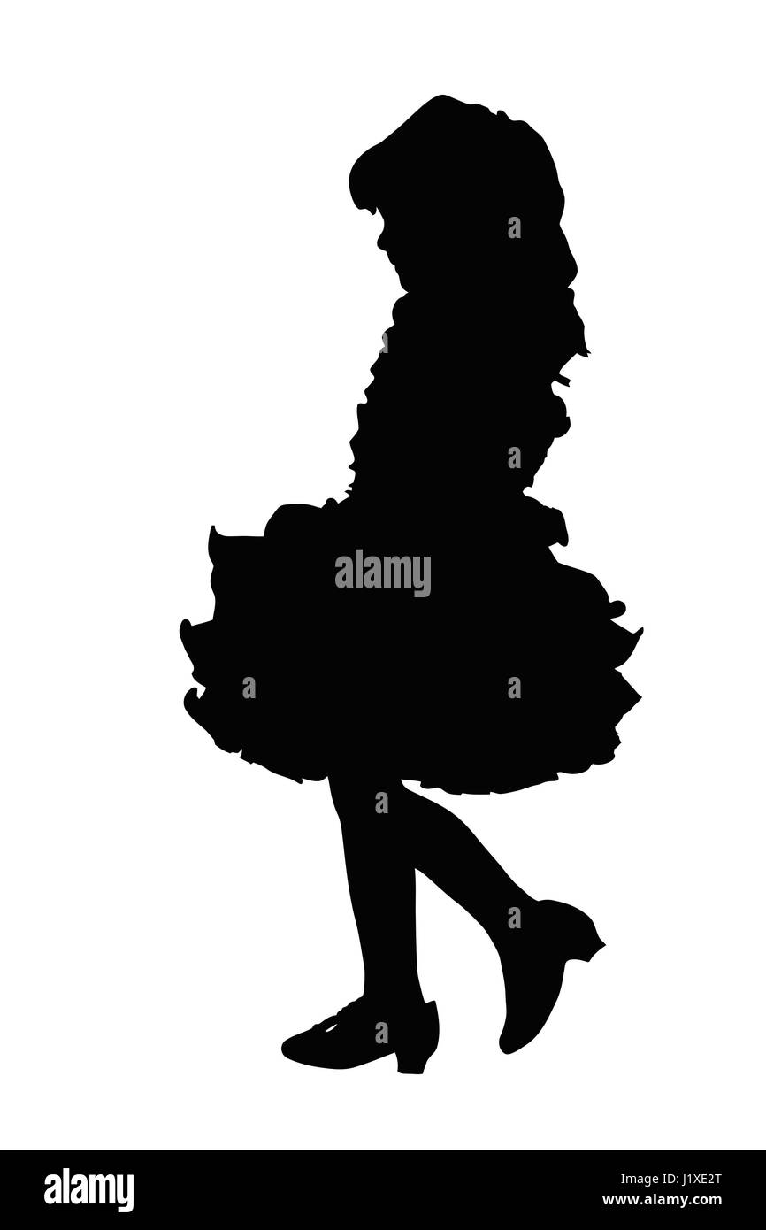 Detailed Silhouette Of Cute Little Girl At Beauty Pageant Stock