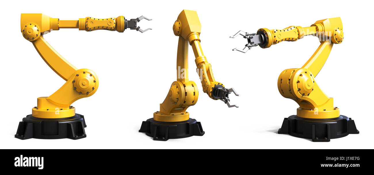 Different industrial robots isolated on white background 3D rendering Stock Photo