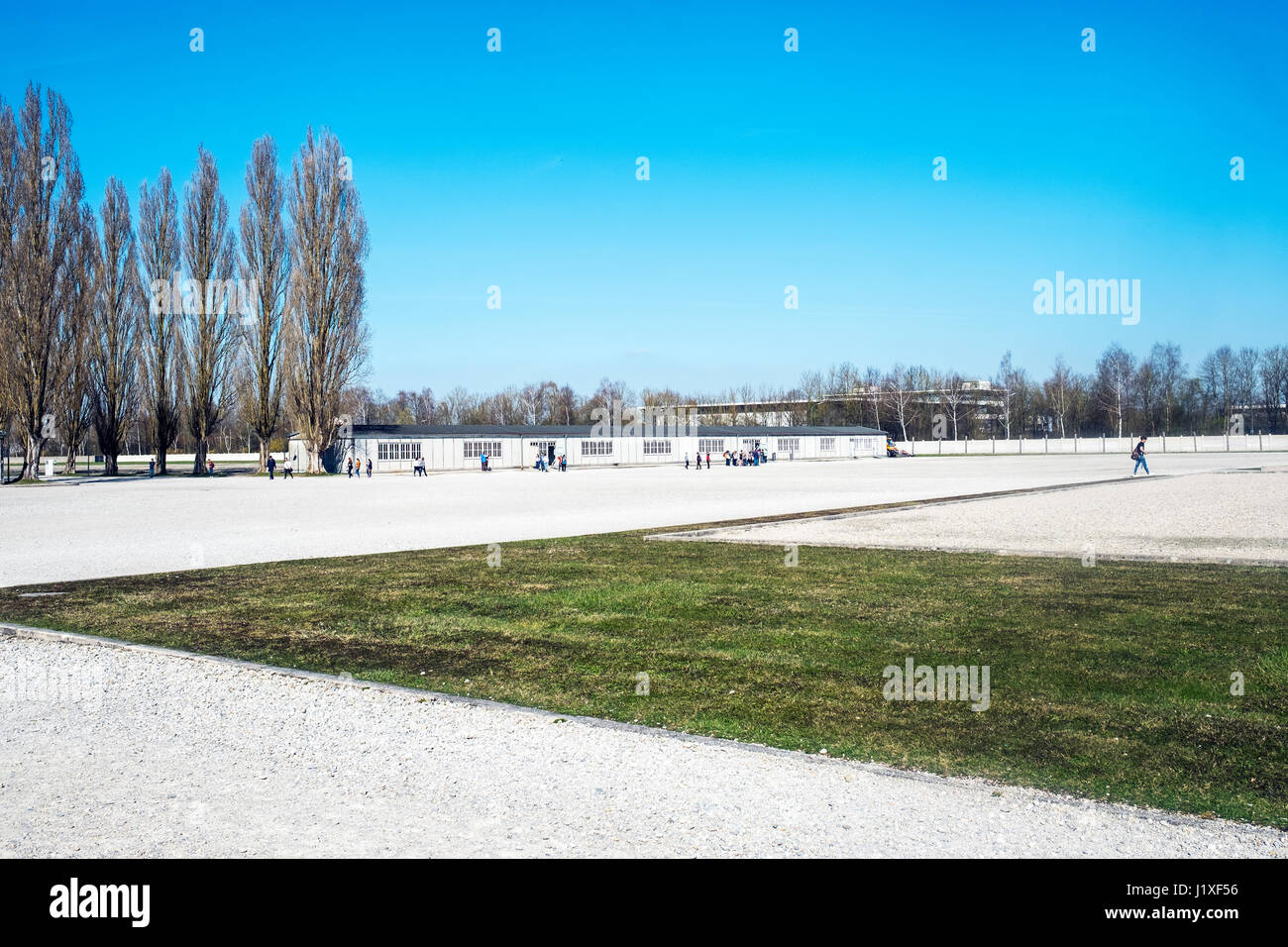 Dachau, Bavaria, Germany.- March 28, 2016. Dachau camp, the first concentration camp in Germany during World War II, historic buildings and outdoor fi Stock Photo