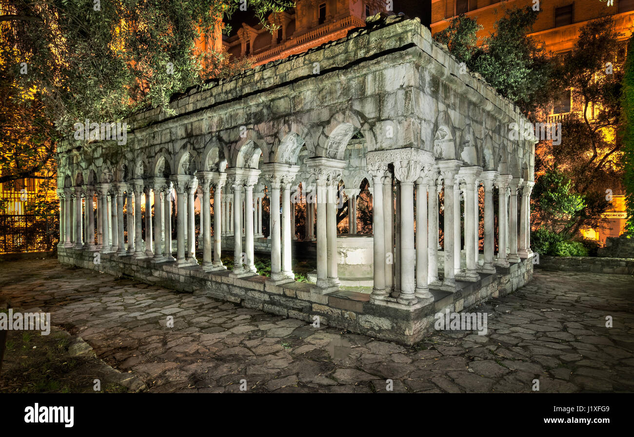The columns of the disappeared Chiostro della Chiesa di San'Andrea, Genova Stock Photo