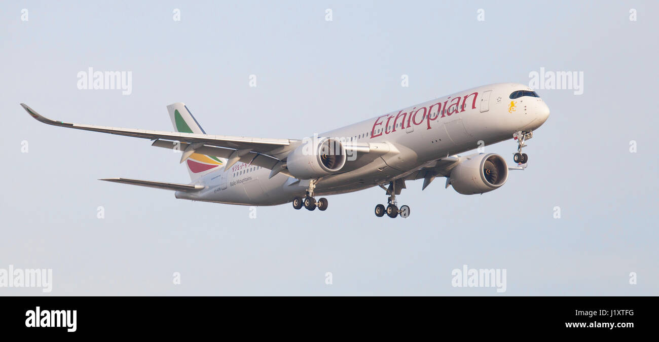 Ethiopian Airlines Airbus a350 ET-ATR on final approach to London-Heathrow Airport LHR Stock Photo