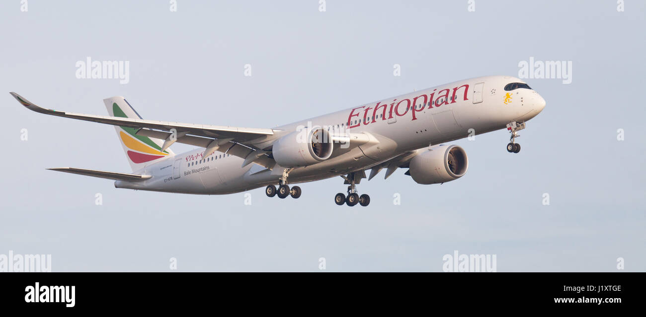 Ethiopian Airlines Airbus a350 ET-ATR on final approach to London-Heathrow Airport LHR Stock Photo