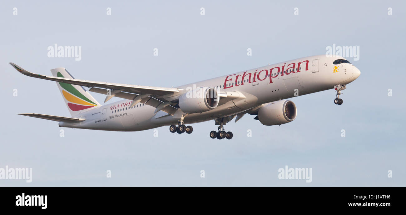 Ethiopian Airlines Airbus a350 ET-ATR on final approach to London-Heathrow Airport LHR Stock Photo