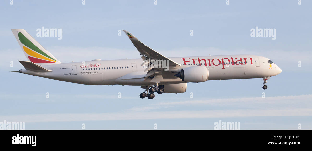 Ethiopian Airlines Airbus a350 ET-ATR on final approach to London-Heathrow Airport LHR Stock Photo