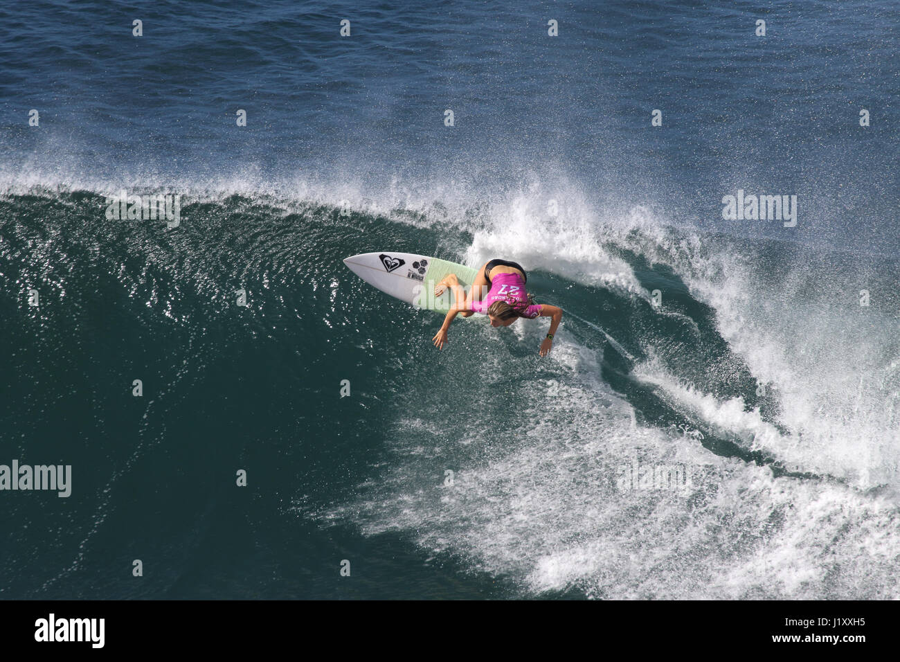 Pro Surfer at Honolua Bay on Maui. Stock Photo