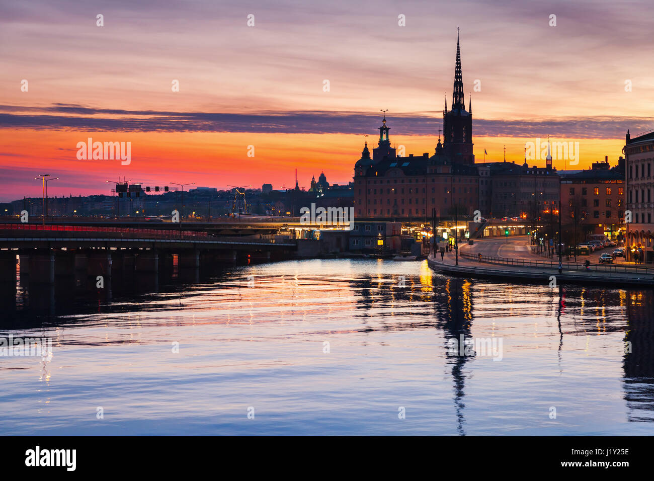 Silhouette cityscape of Gamla Stan city district, central Stockholm ...
