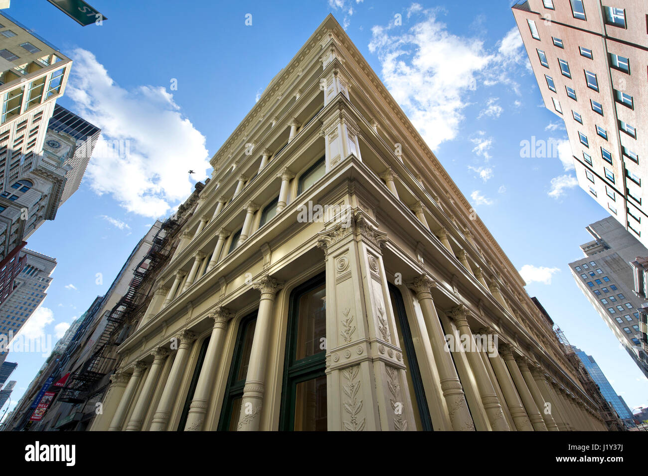 Cast iron facade of a historical building in SoHo, New York City Stock Photo