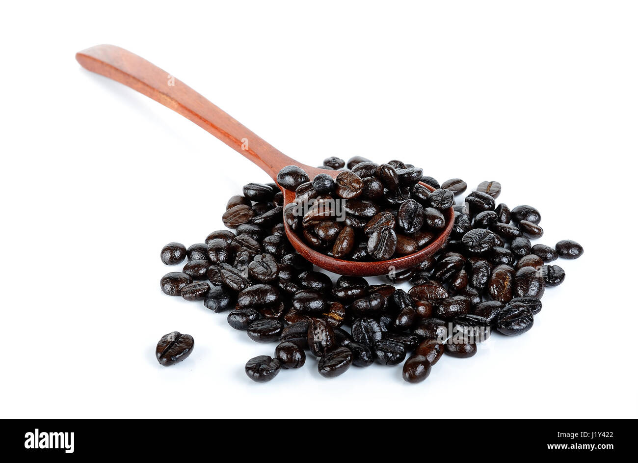 Coffee bean with wooden spoon isolated on white background Stock Photo ...