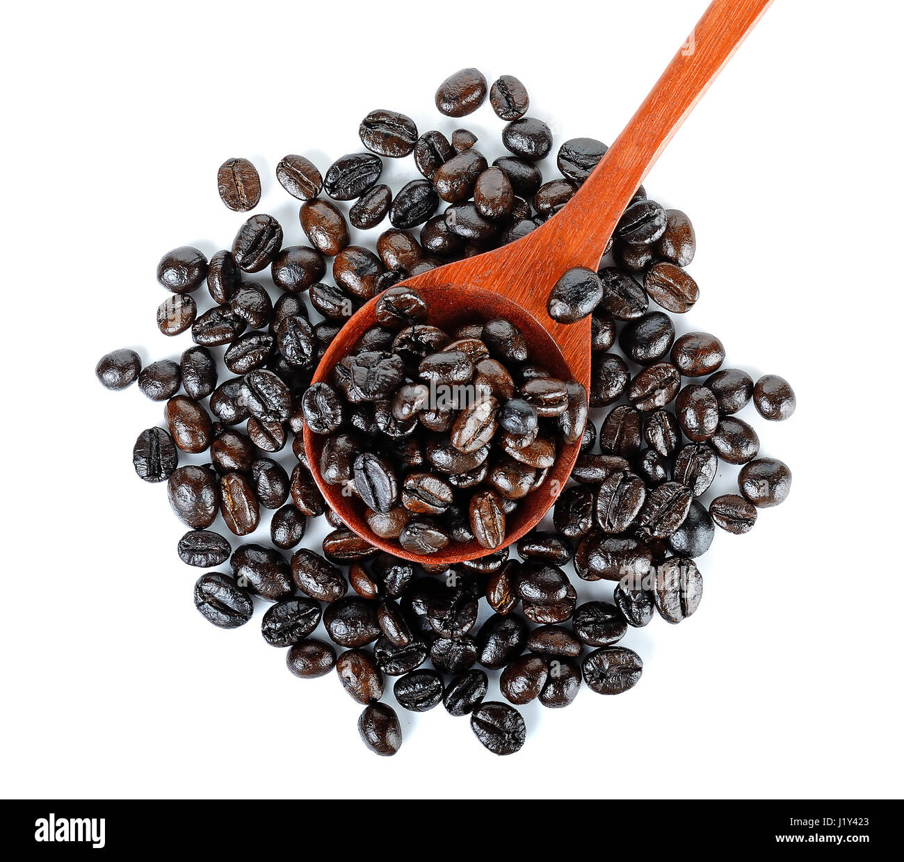 Coffee bean with wooden spoon isolated on white background Stock Photo ...