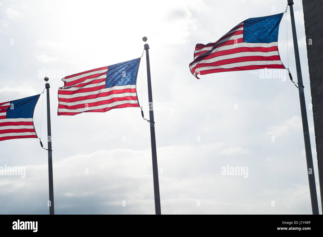 Three American flags flying, Washington DC, USA Stock Photo