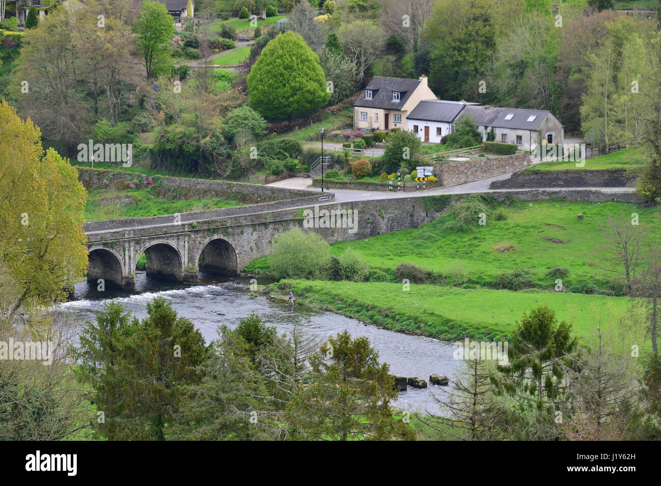 Looking down at the bridge at Inistioge, Ireland on a spring day. Stock Photo