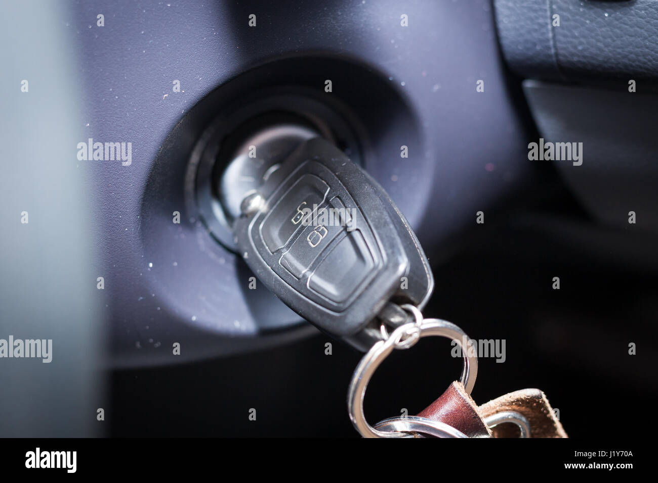 Selective focus to the key starting the engine of the car Stock Photo ...