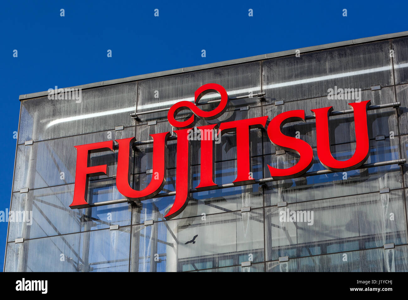 Fujitsu, Logo, Sign, Prague, Czech Republic, Europe Stock Photo