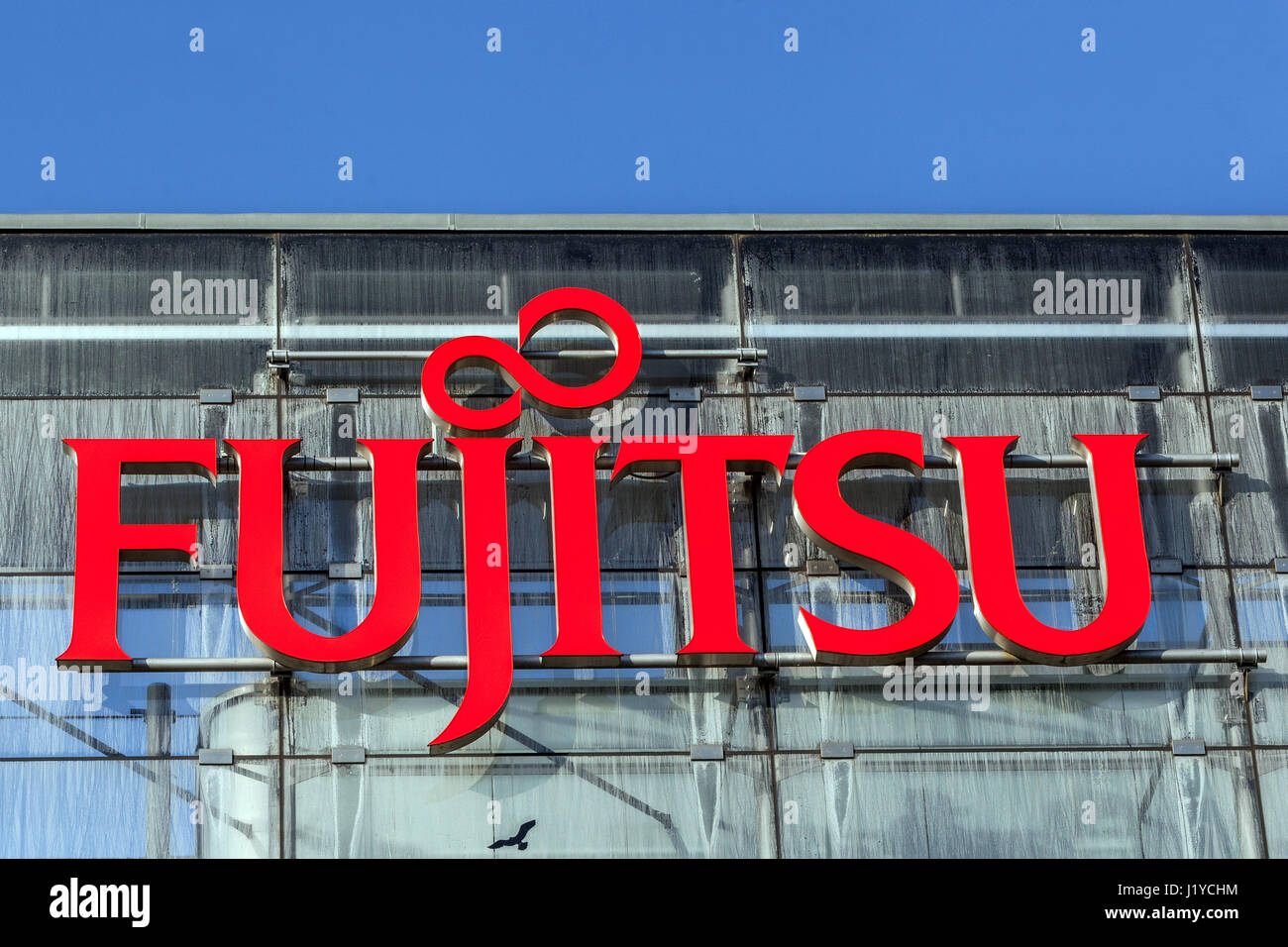 Fujitsu, Logo, Sign, Prague, Czech Republic, Europe Stock Photo