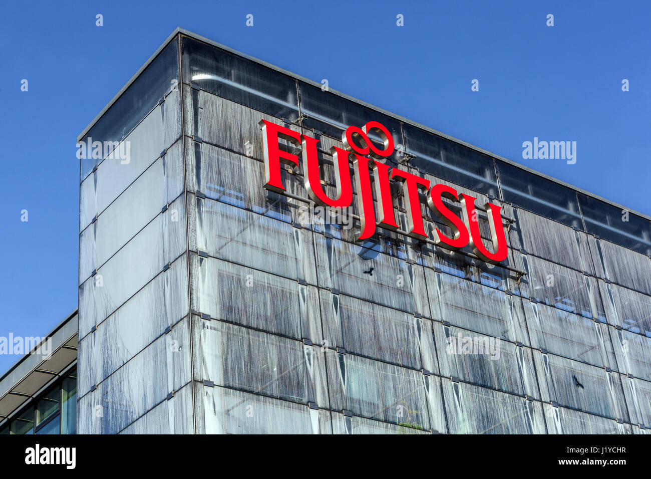 Fujitsu, Logo, Sign, Prague, Czech Republic, Europe Stock Photo
