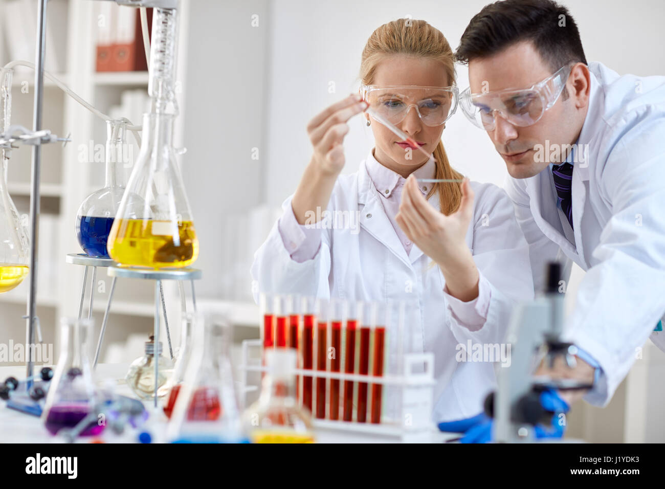 Medical researcher microbiology experiment in the laboratory Stock