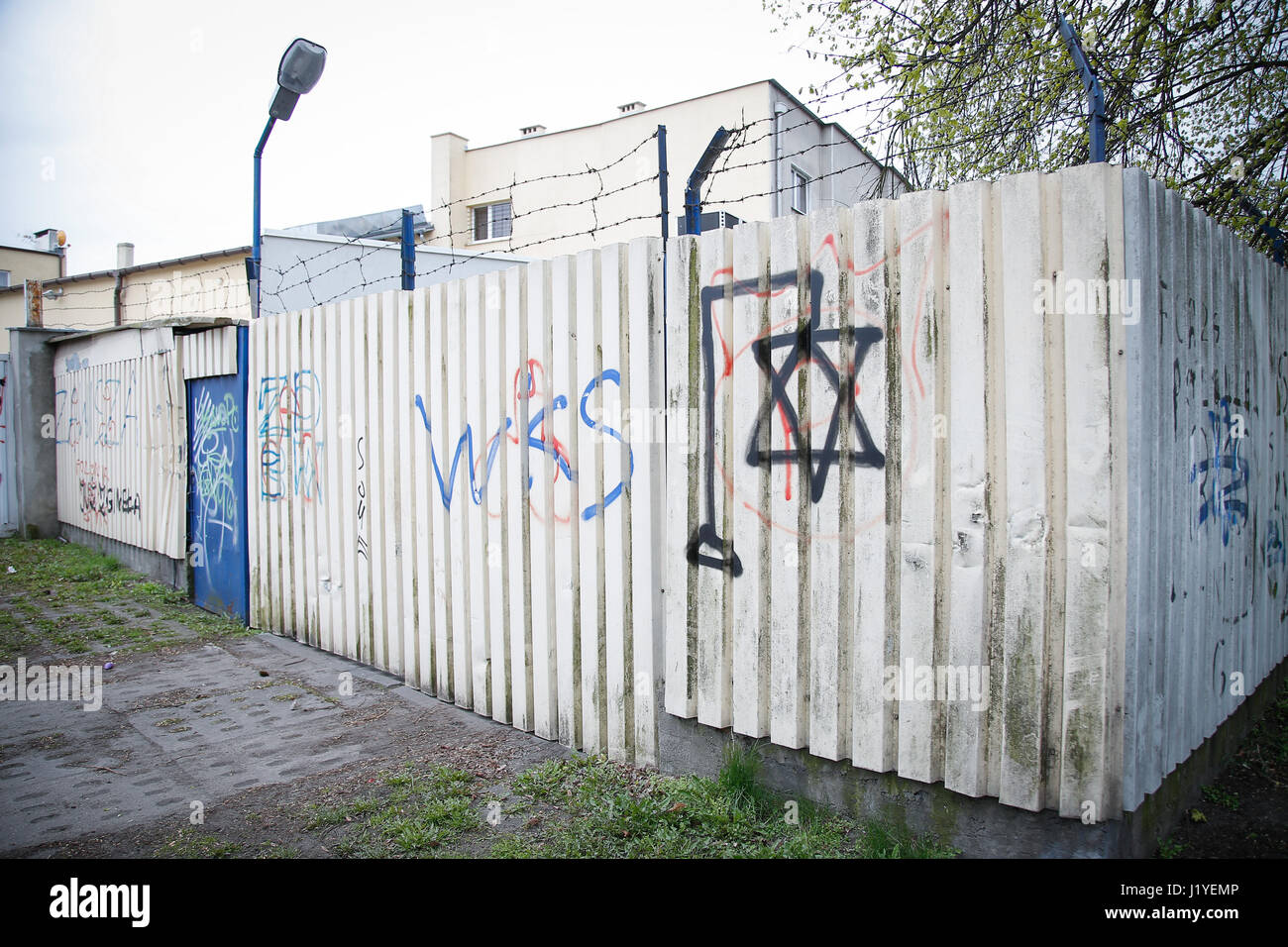 Bydgoszcz, Poland. 22nd April, 2017. A star of David is seen depicted hanging from a gallows indicating antisemitic symbolism. Since the end of 2015 w Stock Photo