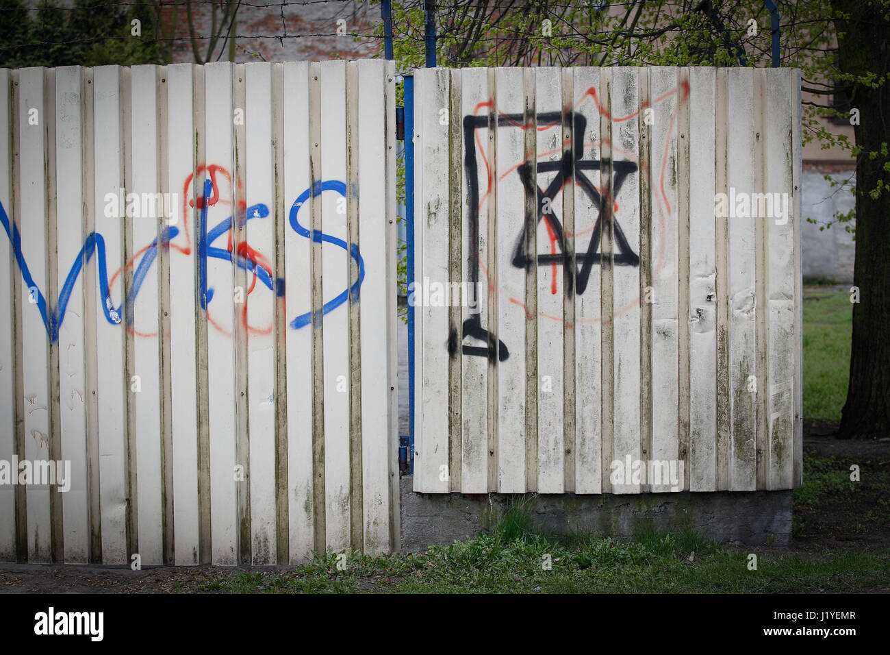 Bydgoszcz, Poland. 22nd April, 2017. A star of David is seen depicted hanging from a gallows indicating antisemitic symbolism. Since the end of 2015 w Stock Photo