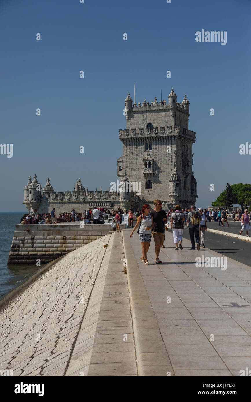 The Bethlehem Tower, also know as the Tower of St Vincent or Torre de Belem, on the Tagus River, Lisbon, Portugal Stock Photo