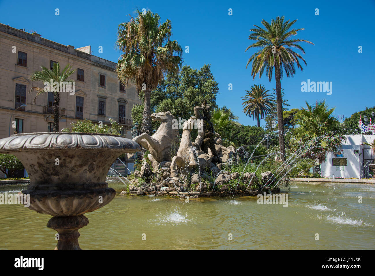 The Fontana del Tritone (Triton's Fountain) in the centre of Trapani, Sicily Stock Photo