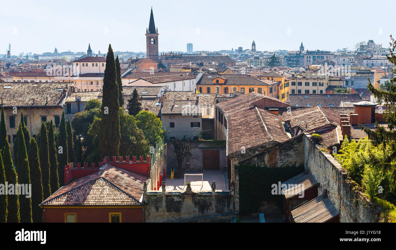 travel to Italy - above view of in Verona city in spring Stock Photo