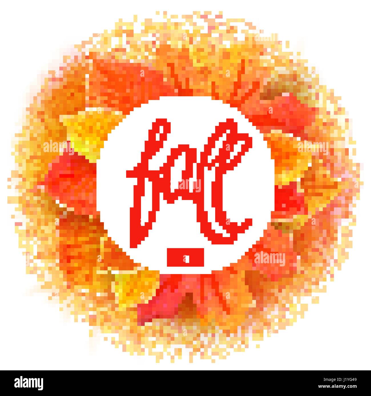 Hand made lettering Fall over round label with leaves Stock Vector