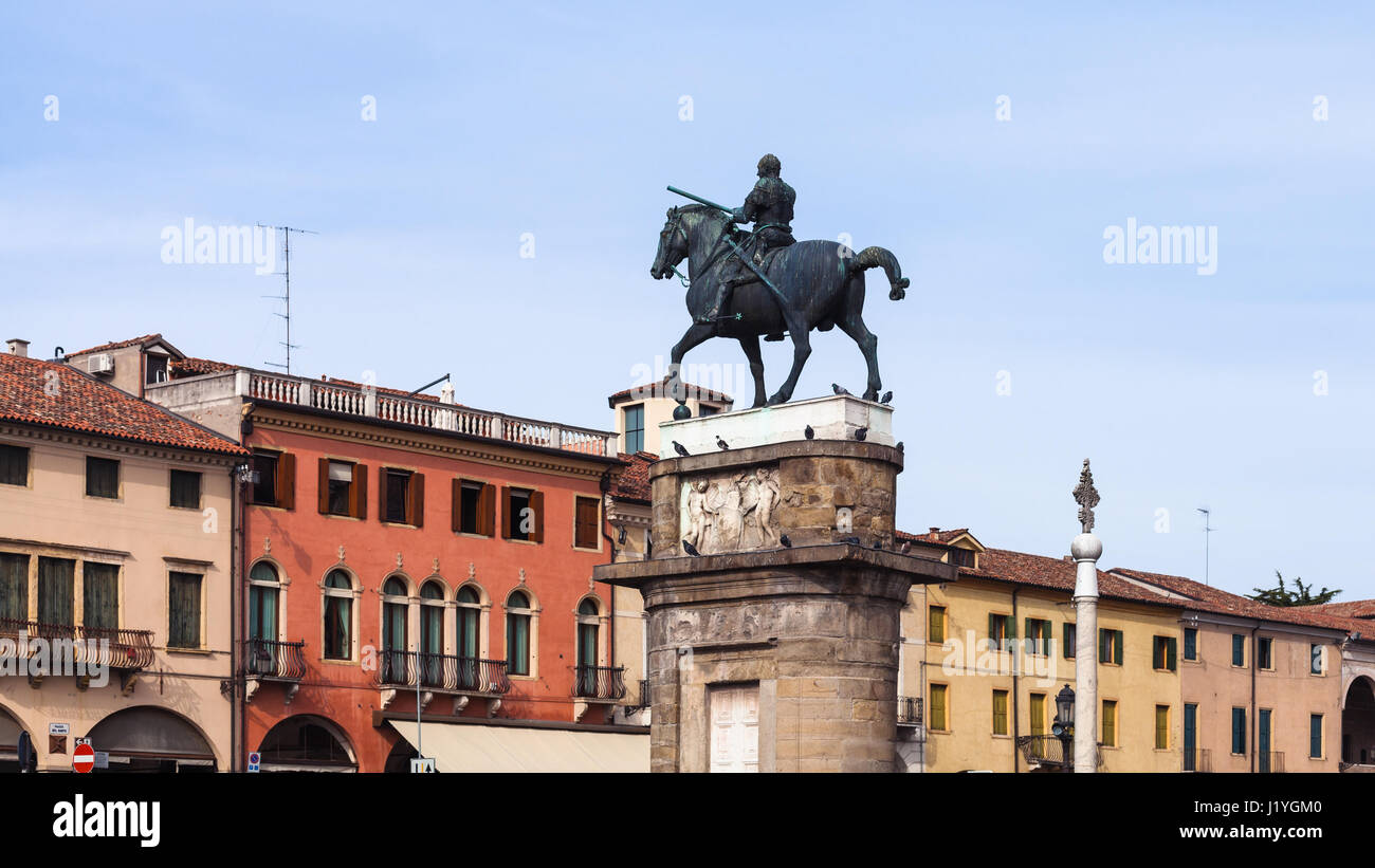 travel to Italy - The Equestrian Statue of Gattamelata by Donatello on square piazza del Santo in Padua city Stock Photo