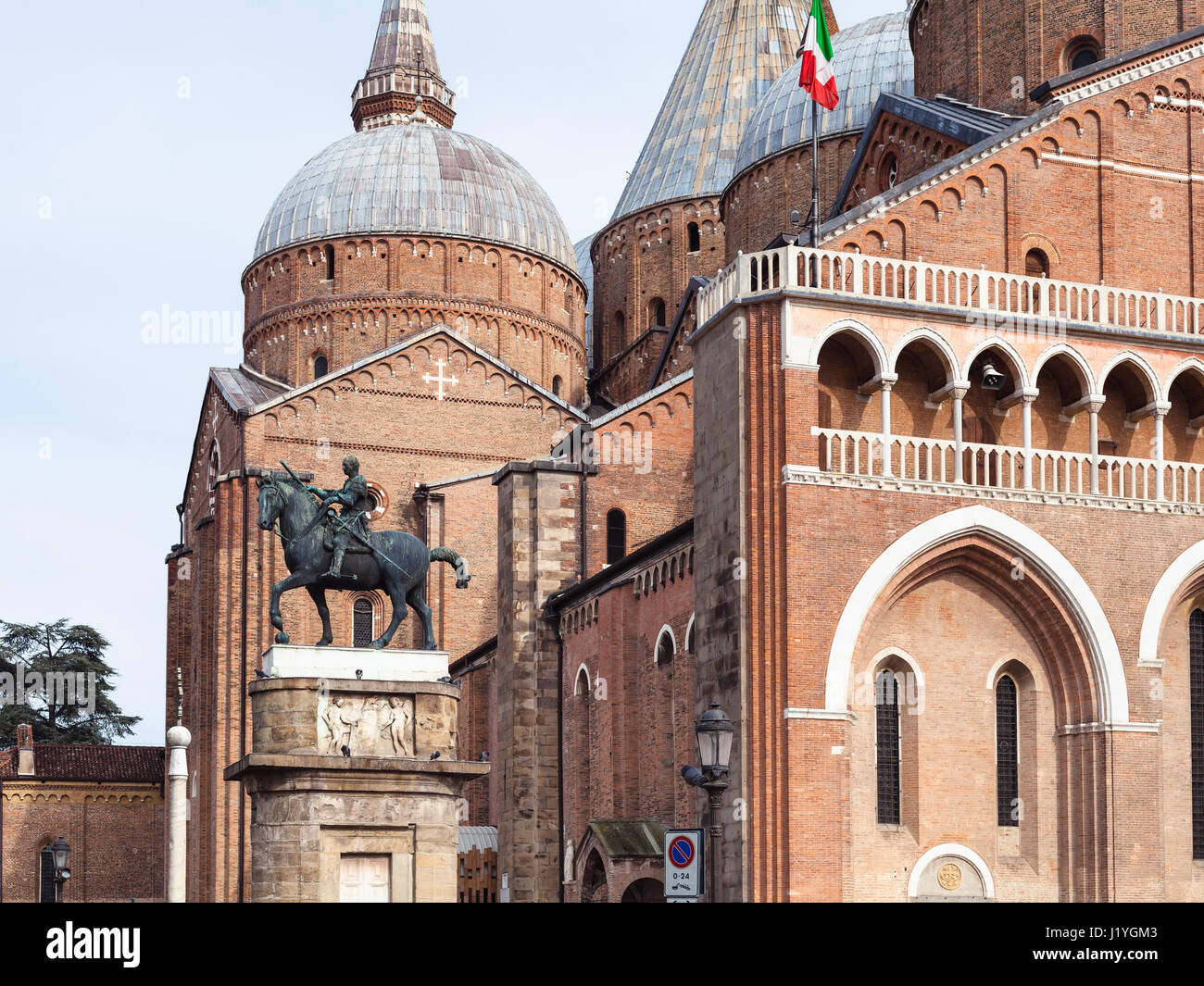travel to Italy - view of The Equestrian Statue of Gattamelata by Donatello and Basilica of Saint Anthony of Padua on piazza del Santo in Padua city Stock Photo