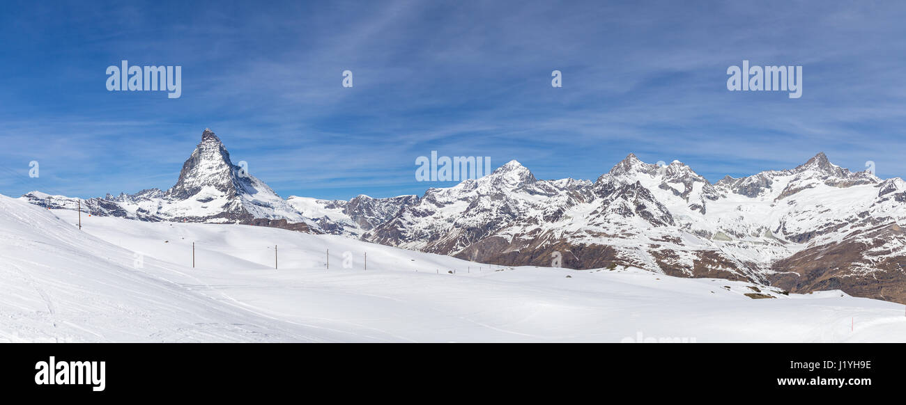 Panoramic view of the Swiss Alps with the famous Matterhorn Stock Photo ...