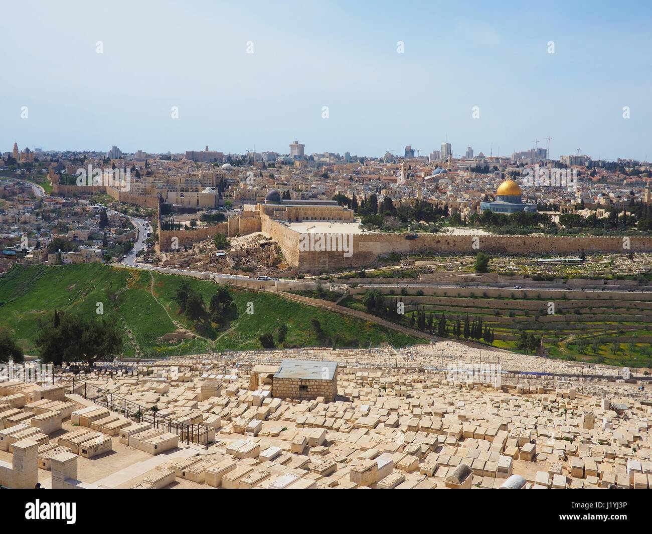 Temple mount panoramic view from mount of olives Stock Photo