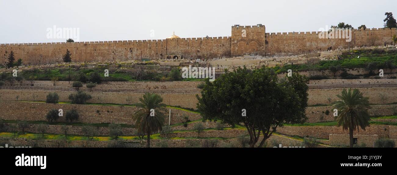 Jerusalem old city wall Stock Photo