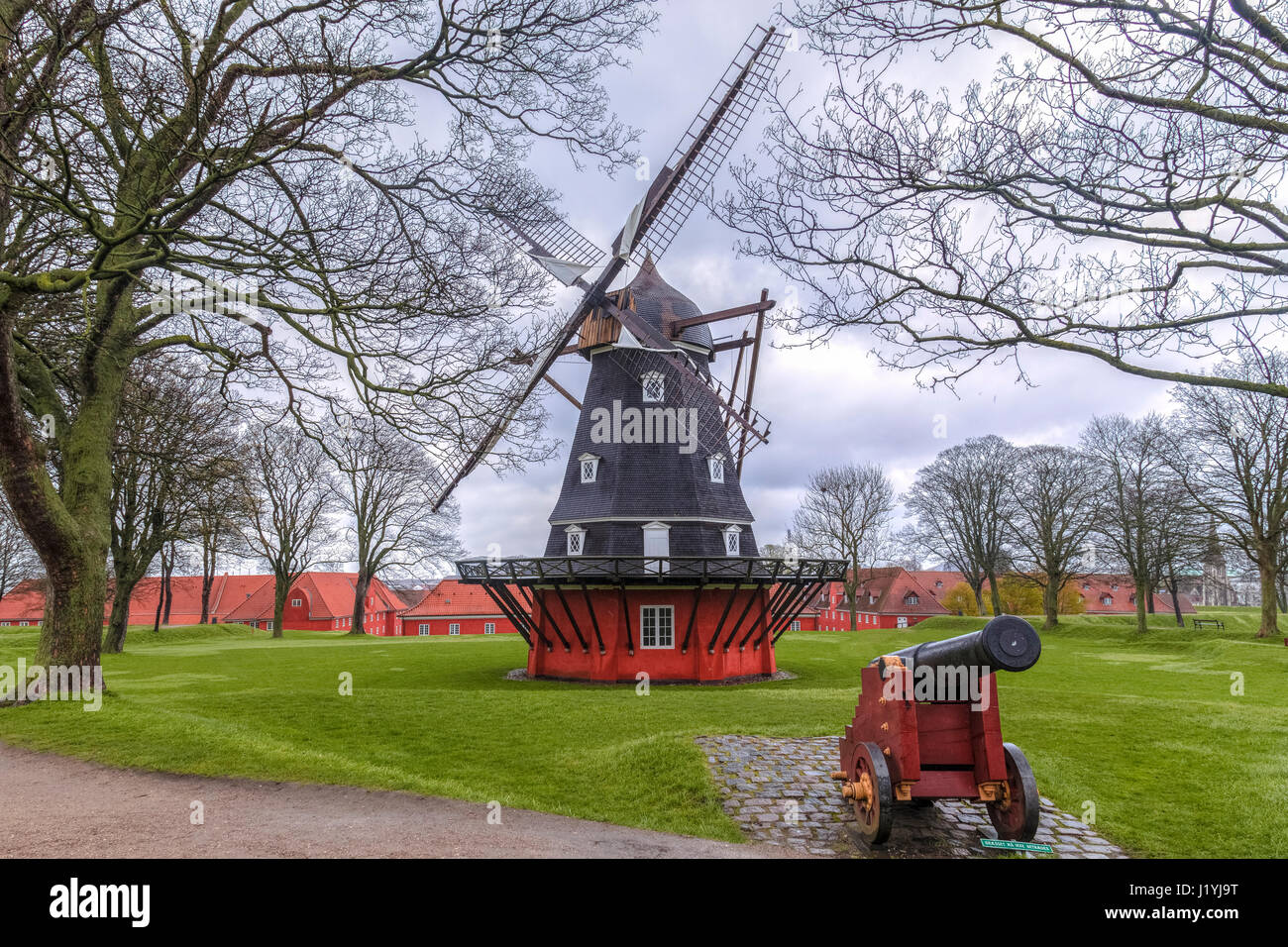 Kastellet windmill, Copenhagen, Scandinavia, Denmark Stock Photo