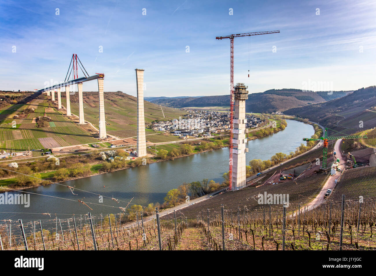 High Moselle Bridge construction side view over the Moselle valley Landscape  Rheinland Pfalz Germany Stock Photo