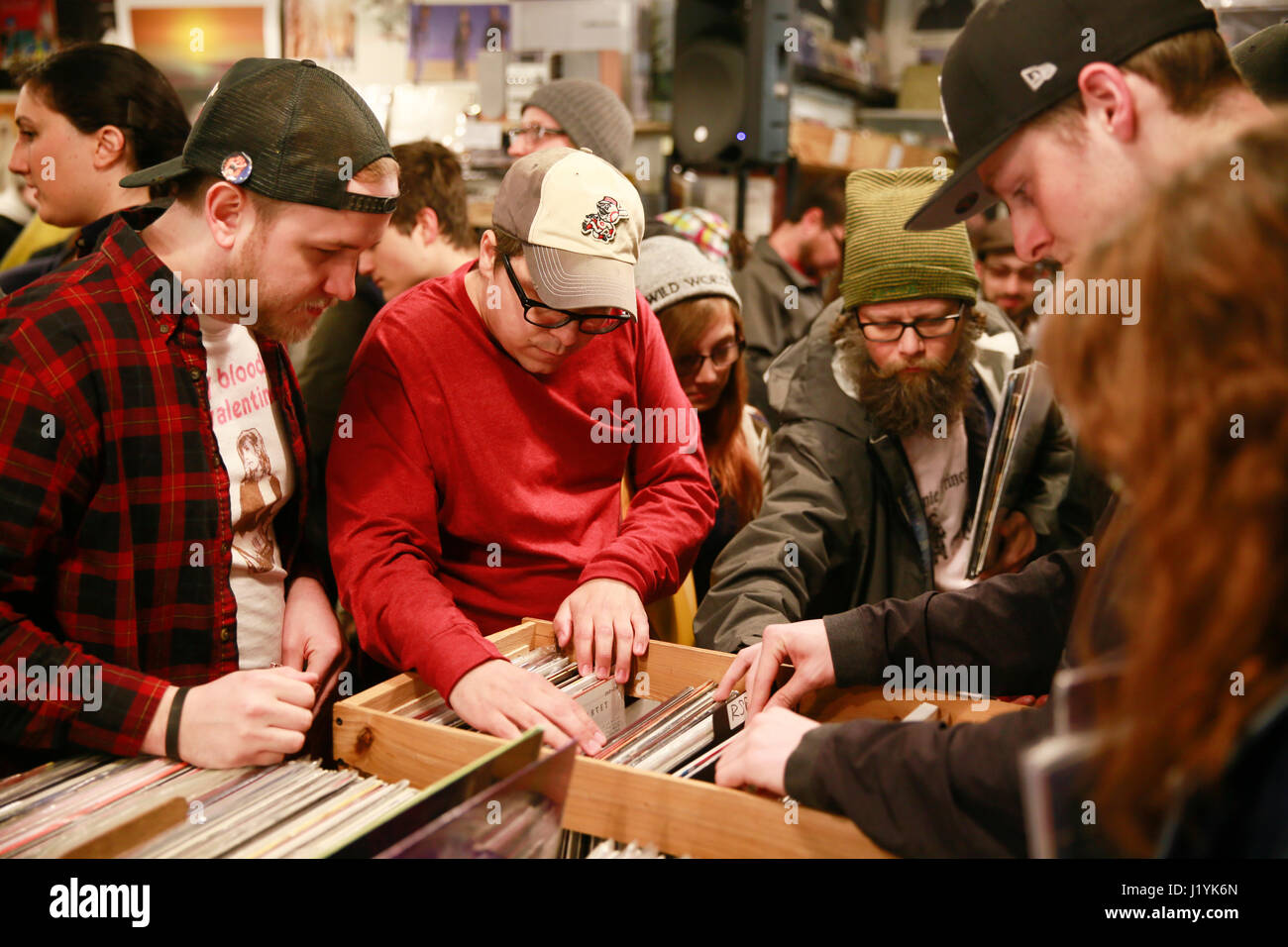 Shoppers search for records on the 10th anniversary of Record Store Day