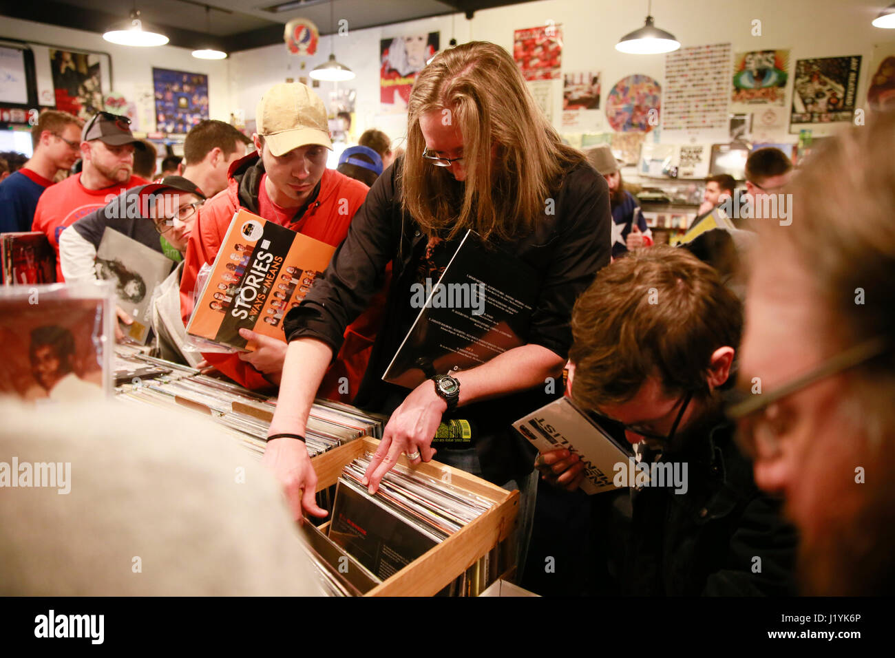 Shoppers search for records on the 10th anniversary of Record Store Day