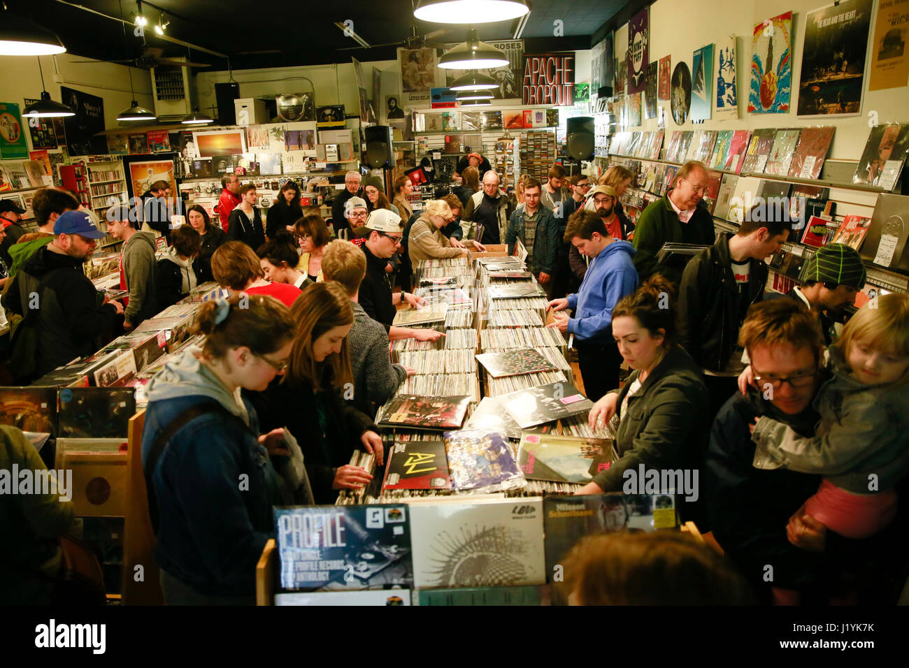 Shoppers search for records on the 10th anniversary of Record Store Day