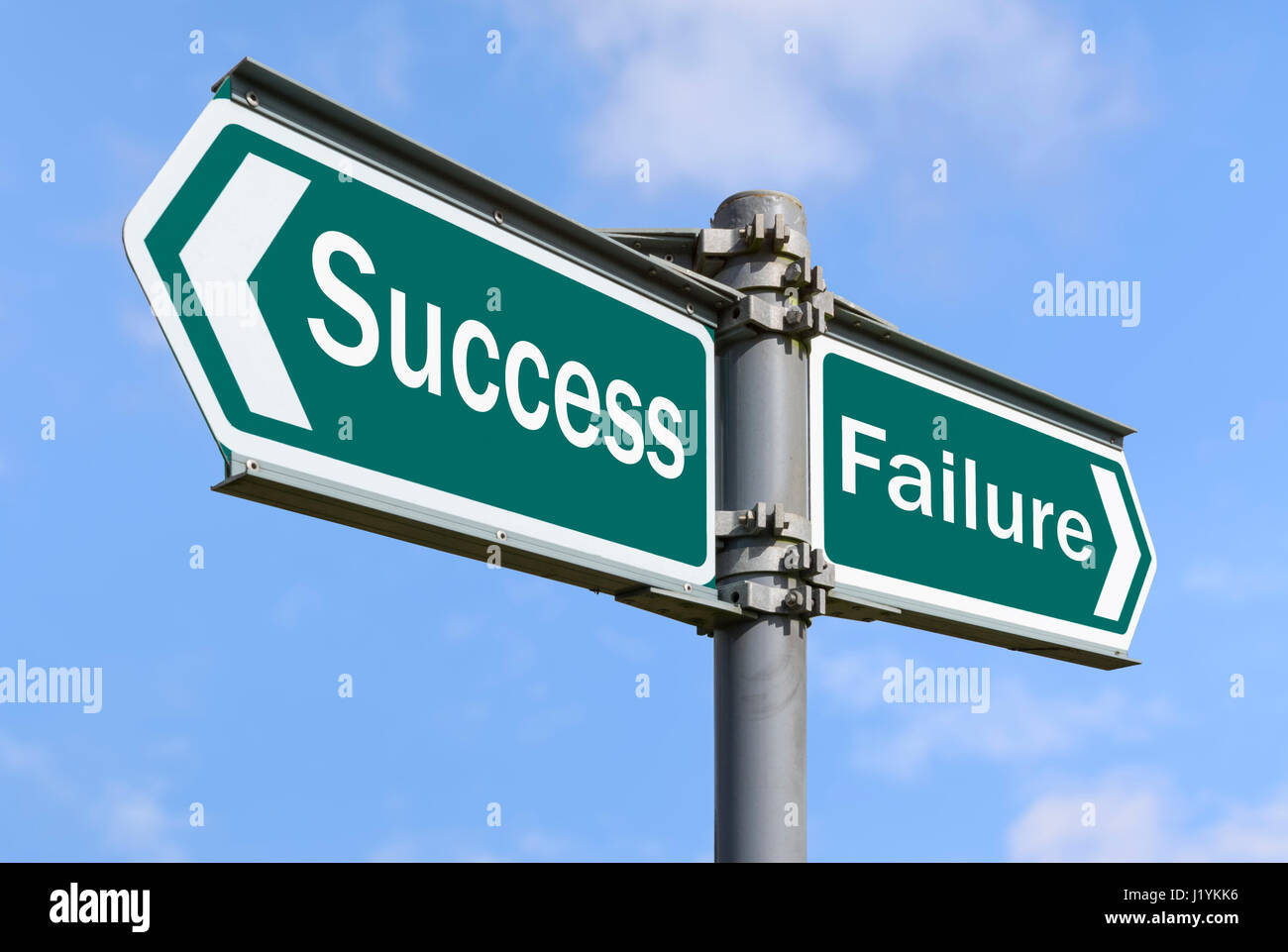 Success and Failure concept sign pointing in opposite directions. Stock Photo