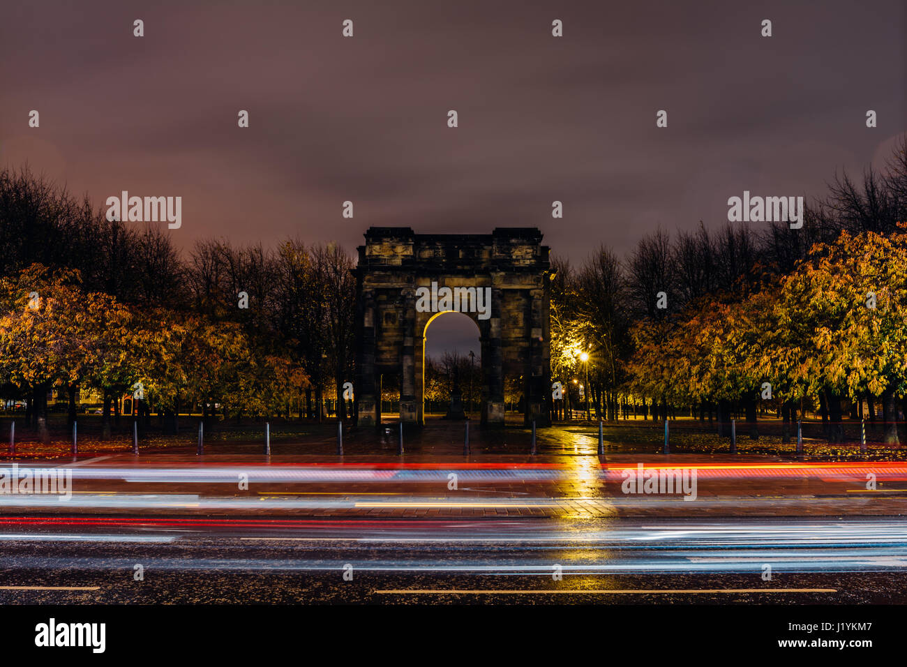 The McLennan Arch, Glasgow Green at night. Stock Photo