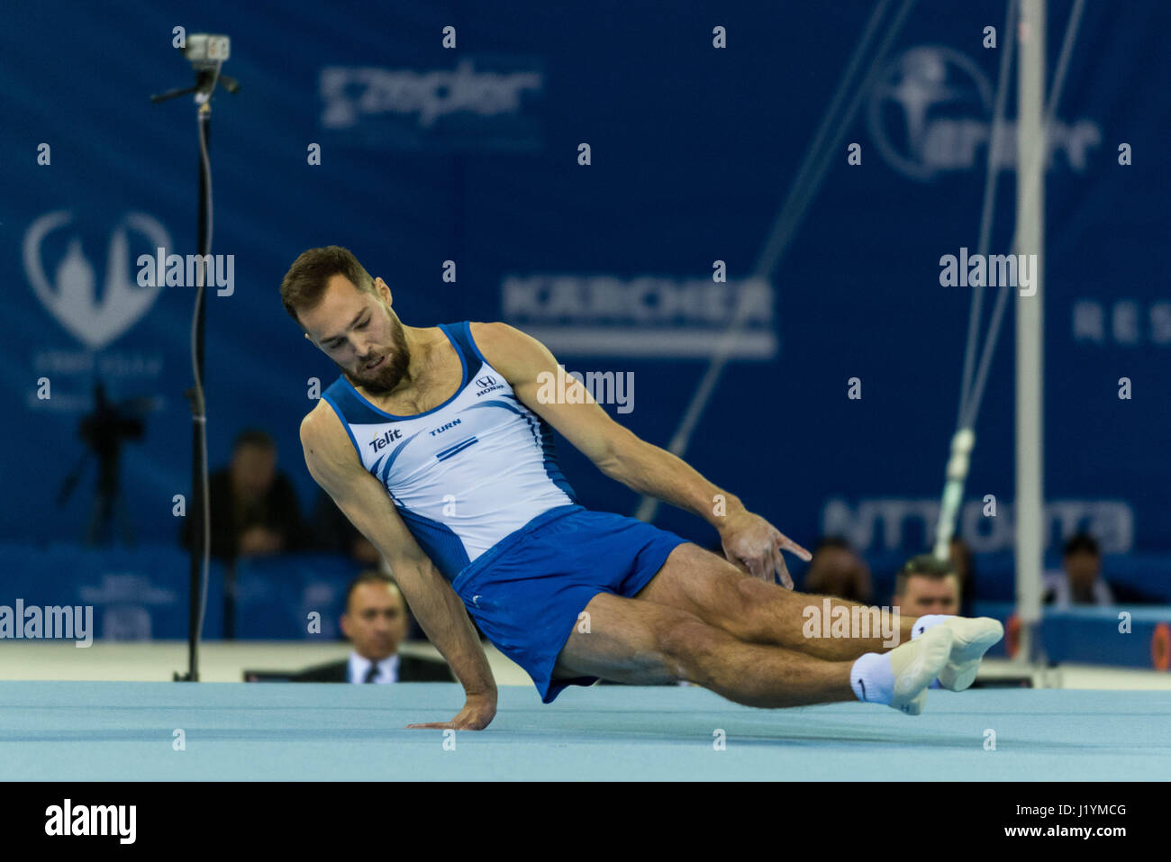 Alexander Shatilov (ISR) performs on the floor during the Men's Apparatus Finals at the European Men's and Women's Artistic Gymnastics Championships in Cluj Napoca, Romania. 22.04.2017 Photo: Catalin Soare/dpa Stock Photo